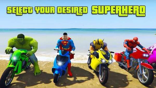 英雄驾驶摩托车(Superheroes Tricky Motorbike Stunt)